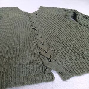 Ransom Sz L Olive Green Lace-Up Back Women's Knitted Sweater